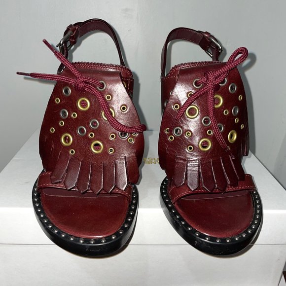 Burberry Leather Fringe Tassel Eyelet Stud Sandals - Picture 5 of 13